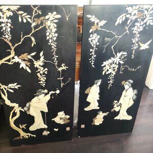 Antique Japanes Black Lacquer Wall Panels set